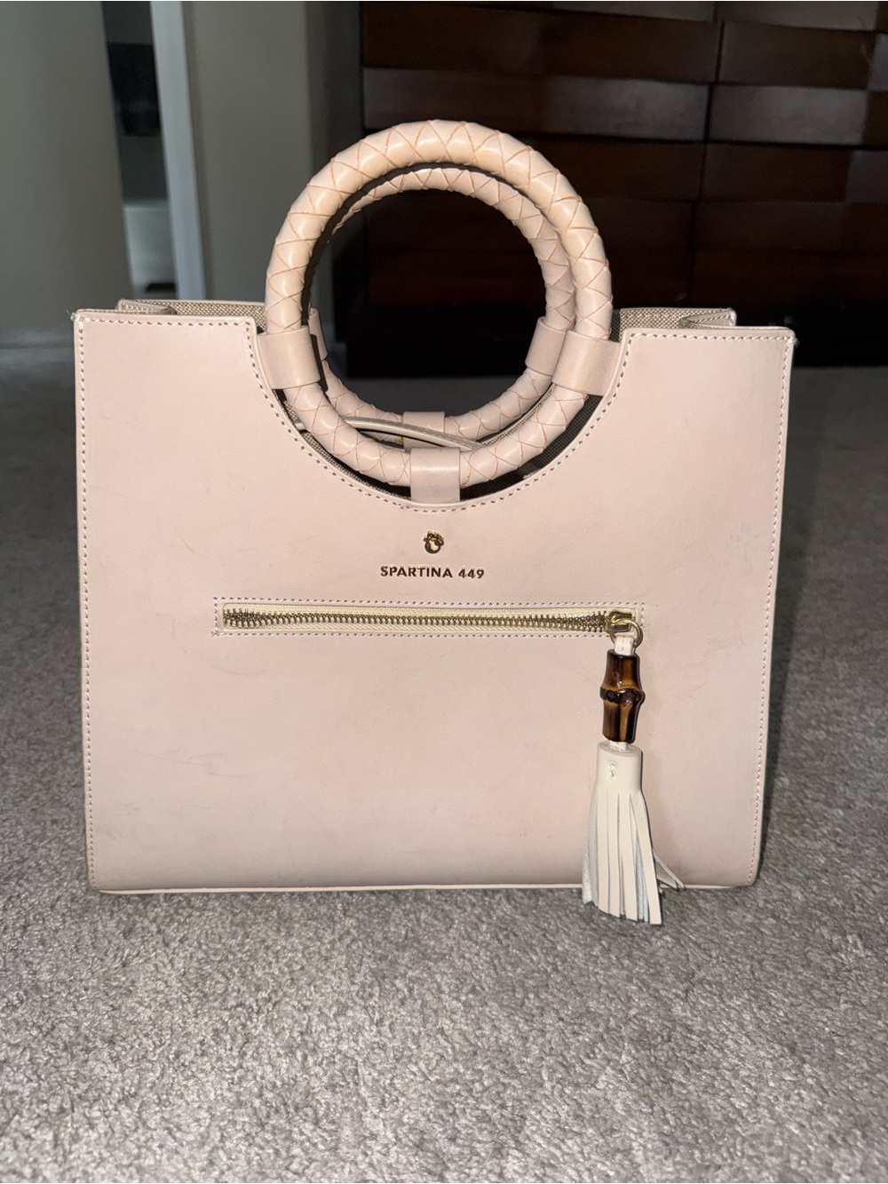 Spartina 449 Blush Pink Structured Tote with Braided Round Handles